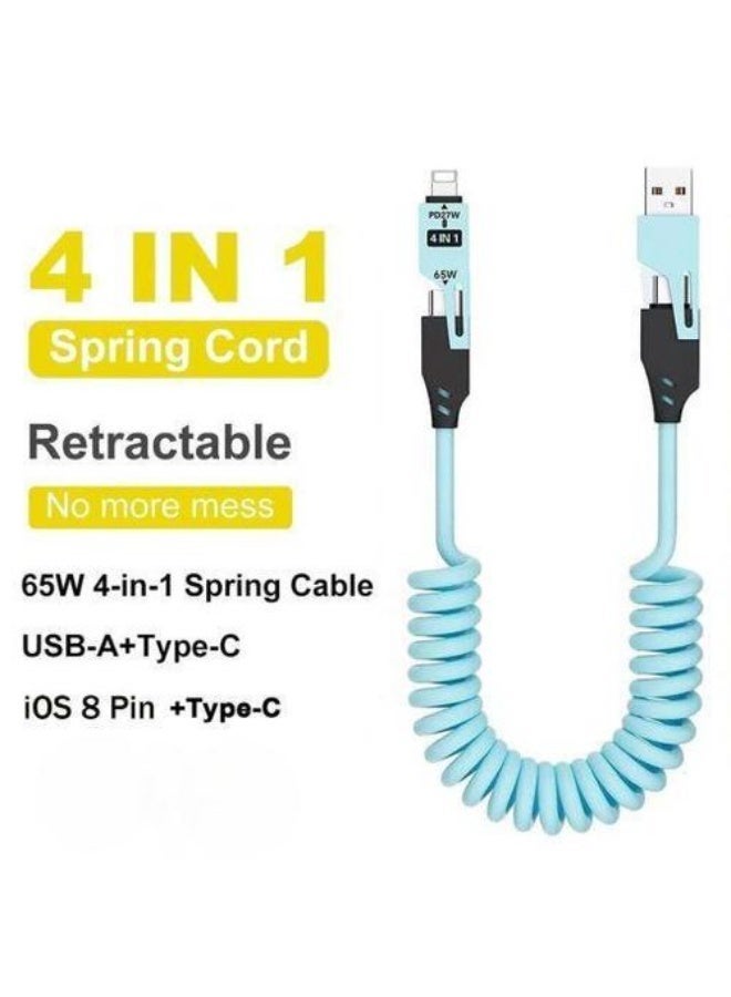 كابل بيانات معدني سريع 4 في 1 قابل للتحويل، بطول 3.9 قدم USB C USB A، 65 واط، متوافق مع iPhone/iPad/MacBook - Image 1
